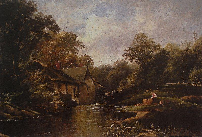 Theodore Fourmois Watermill in the Ardennes with angler Germany oil painting art